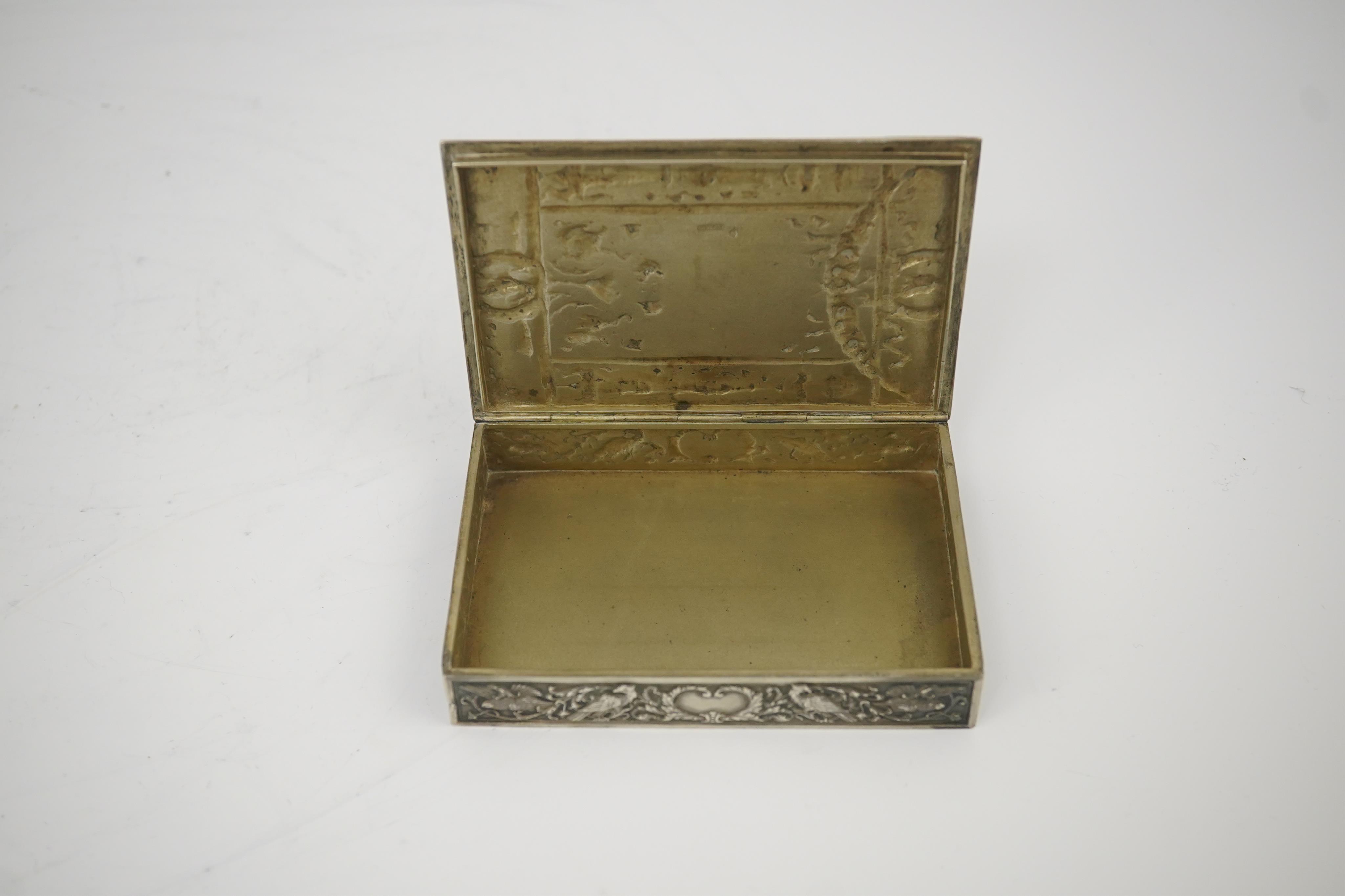 An early 20th century Russian 84 zolotnik silver embossed rectangular box, master V. Pivkin
